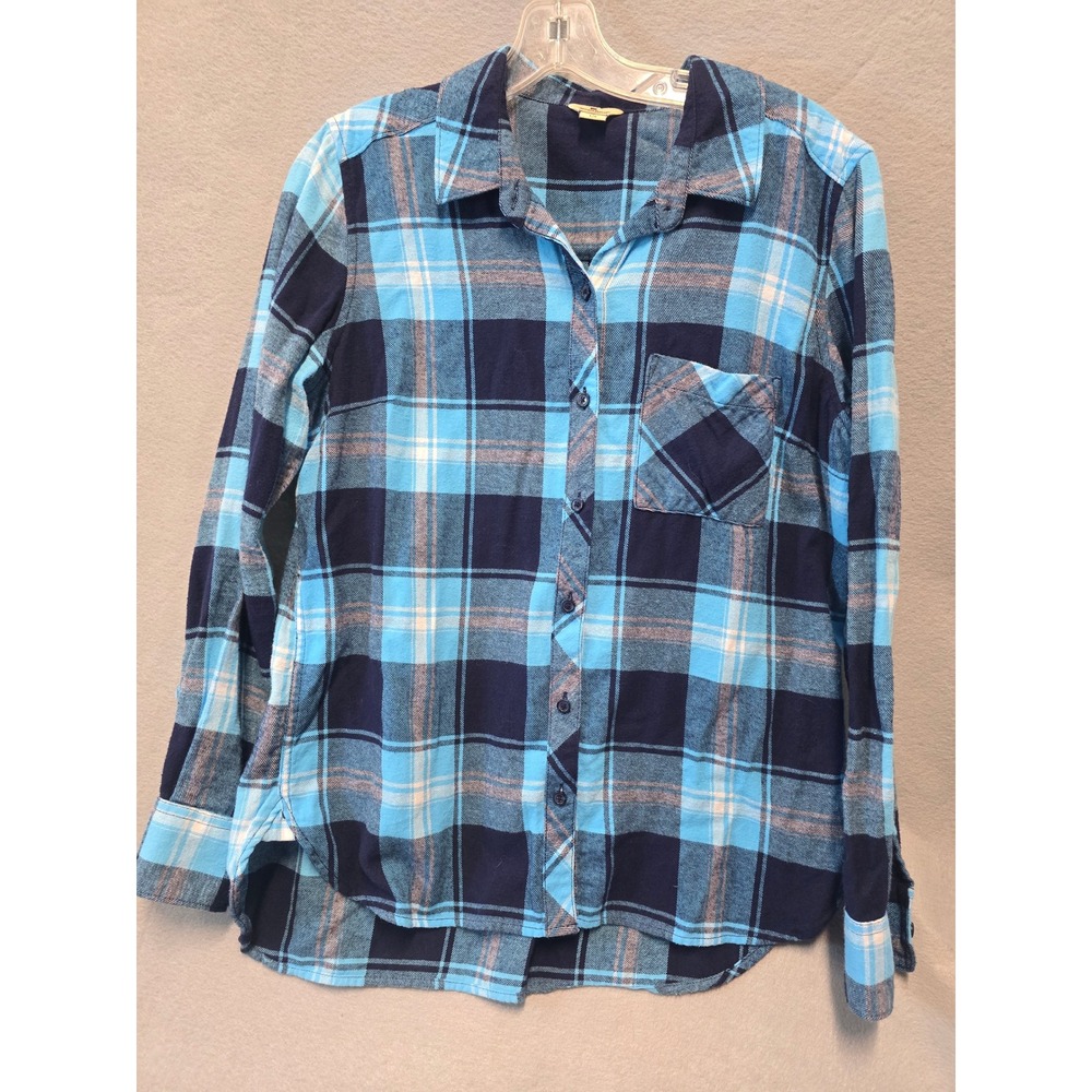 Woolrich Womens Blue Plaid Cotton Flannel Button Down Shirt Large